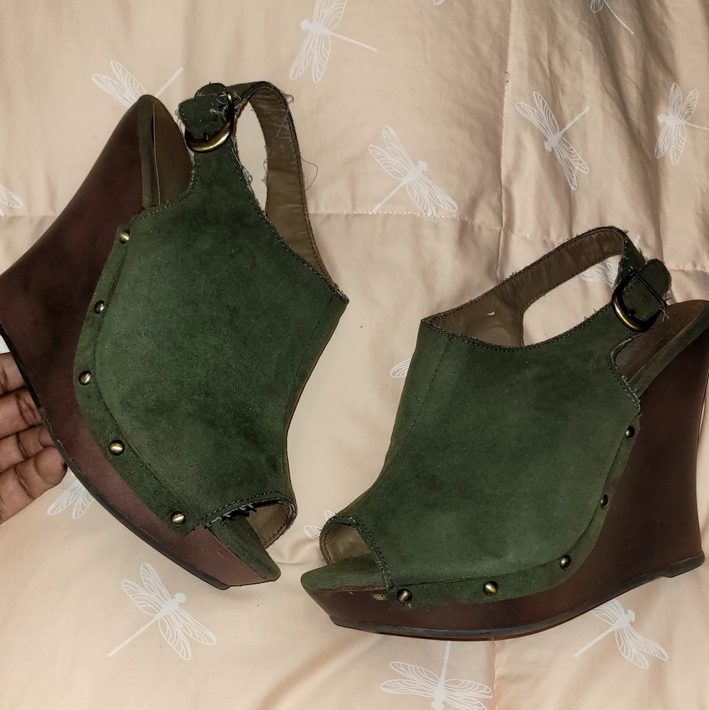 Charlotte Russe Olive green wedged sandal.